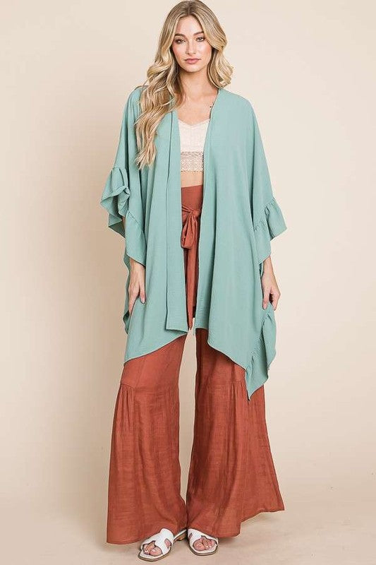 Wide sleeves Ruffle Kimono-2 Colors
