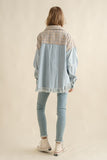 TWEED MIXED DENIM JACKET SHACKET WITH FRINGED HEM-2 COLORS