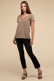 Washed Melange Burnout Scoop V-Neck Top- 7 Colors