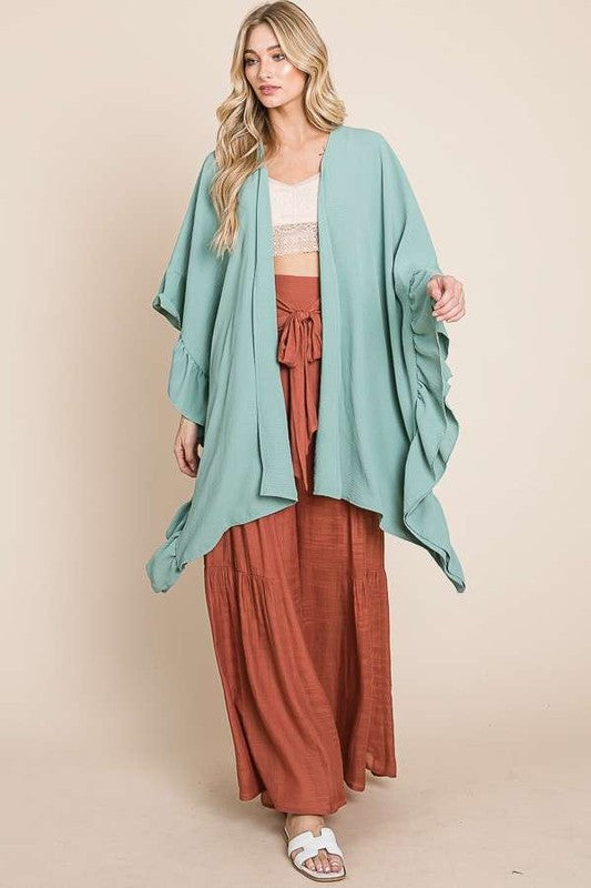Wide sleeves Ruffle Kimono-2 Colors