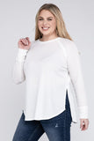 Plus Size Melange Baby Waffle Long Sleeve Top-5 Colors