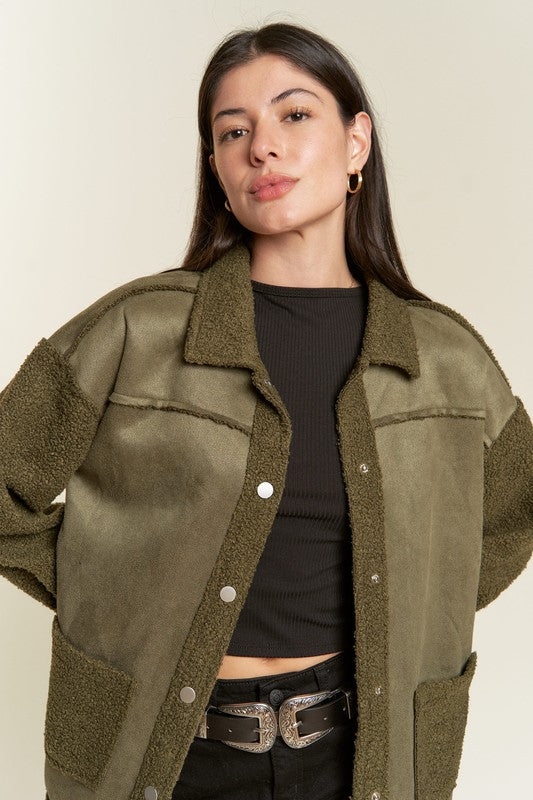 FAUX FUR AND SUEDE JACKET -OLIVE OR CAMEL