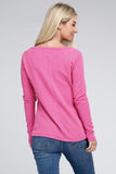 Melange Baby Waffle V-Neck Long Sleeve Top-3 Colors