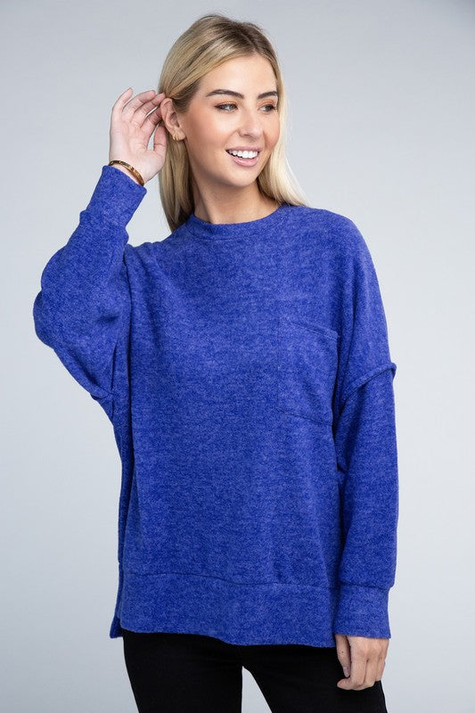 Brushed Melange Drop Shoulder Oversized Sweater- 5 Colors