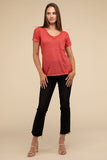 Washed Melange Burnout Scoop V-Neck Top- 7 Colors