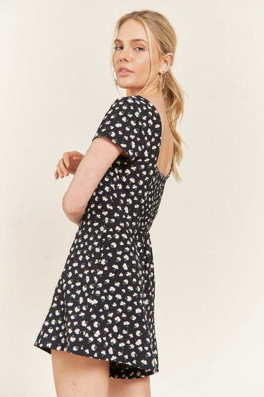 DARK NAVY FLORAL BUTTON DOWN ROMPER