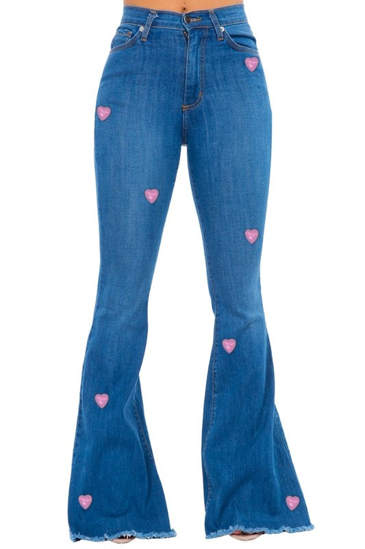 Valentine Hearts Medium Wash Bell Bottom- Inseam 30
