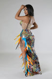 Multicolored Stitched Feather Maxi Dress