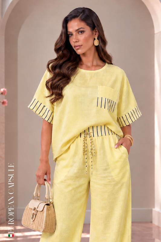 Italian Linen Biella Top- Yellow