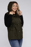 Plus Size Drawstring Waist Military Hoodie Vest