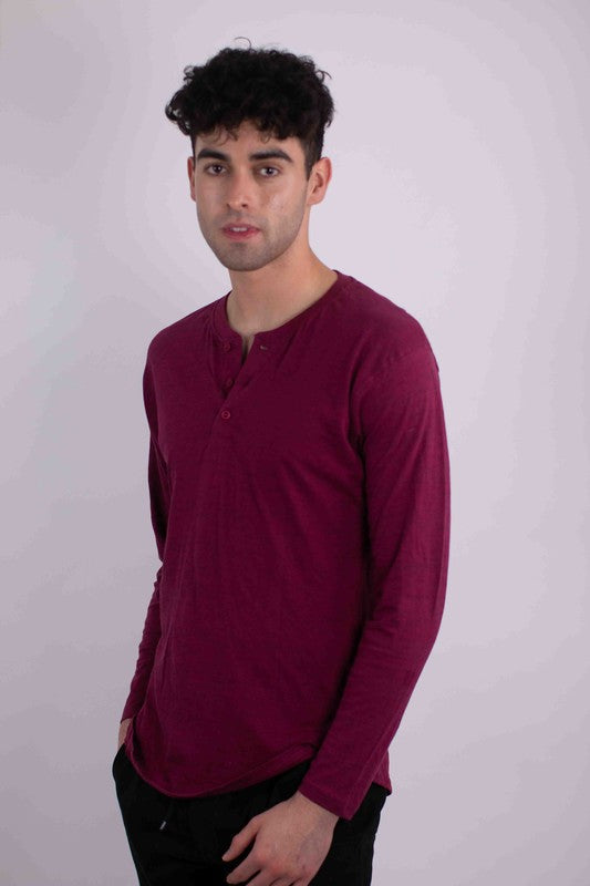 Men's Long Sleeves Henley T-Shirt-6 Colors