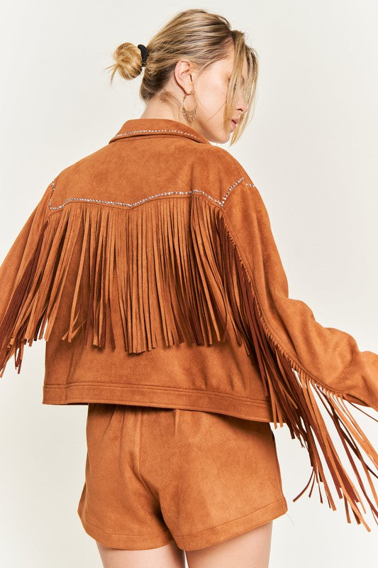 Plus Size Suede Studded Fringe Jacket -2 Colors