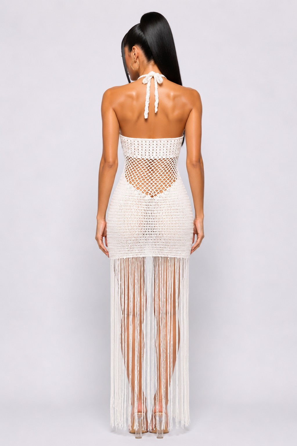 Crochet Fringe Resort Wear/Swimwear Coverup Dress- White