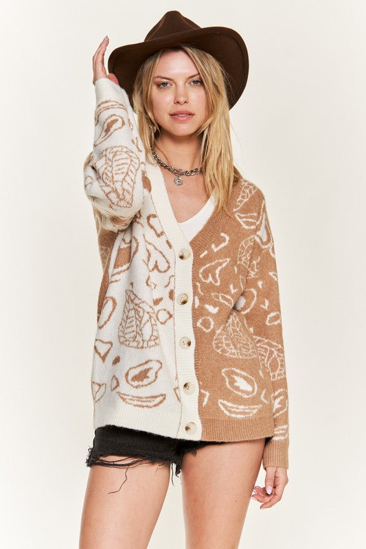 Plus Size Heart Paisley Color Block Cardigan- 2 Colors