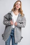 TWEED MIXED DENIM JACKET SHACKET WITH FRINGED HEM-2 COLORS