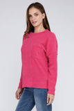 Ribbed Brushed Melange Hacci Sweater with a Pocket-5 Colors