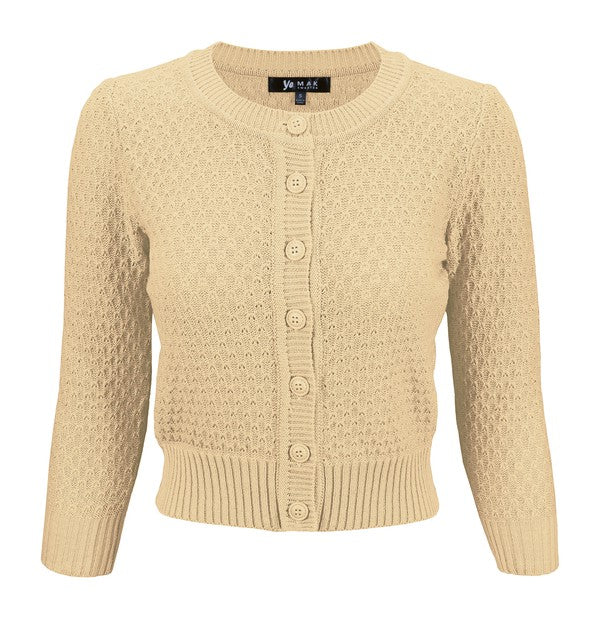 Plus Size Cute Pattern Cropped Cardigan Sweater  3/4 Sleeve-19 Colors