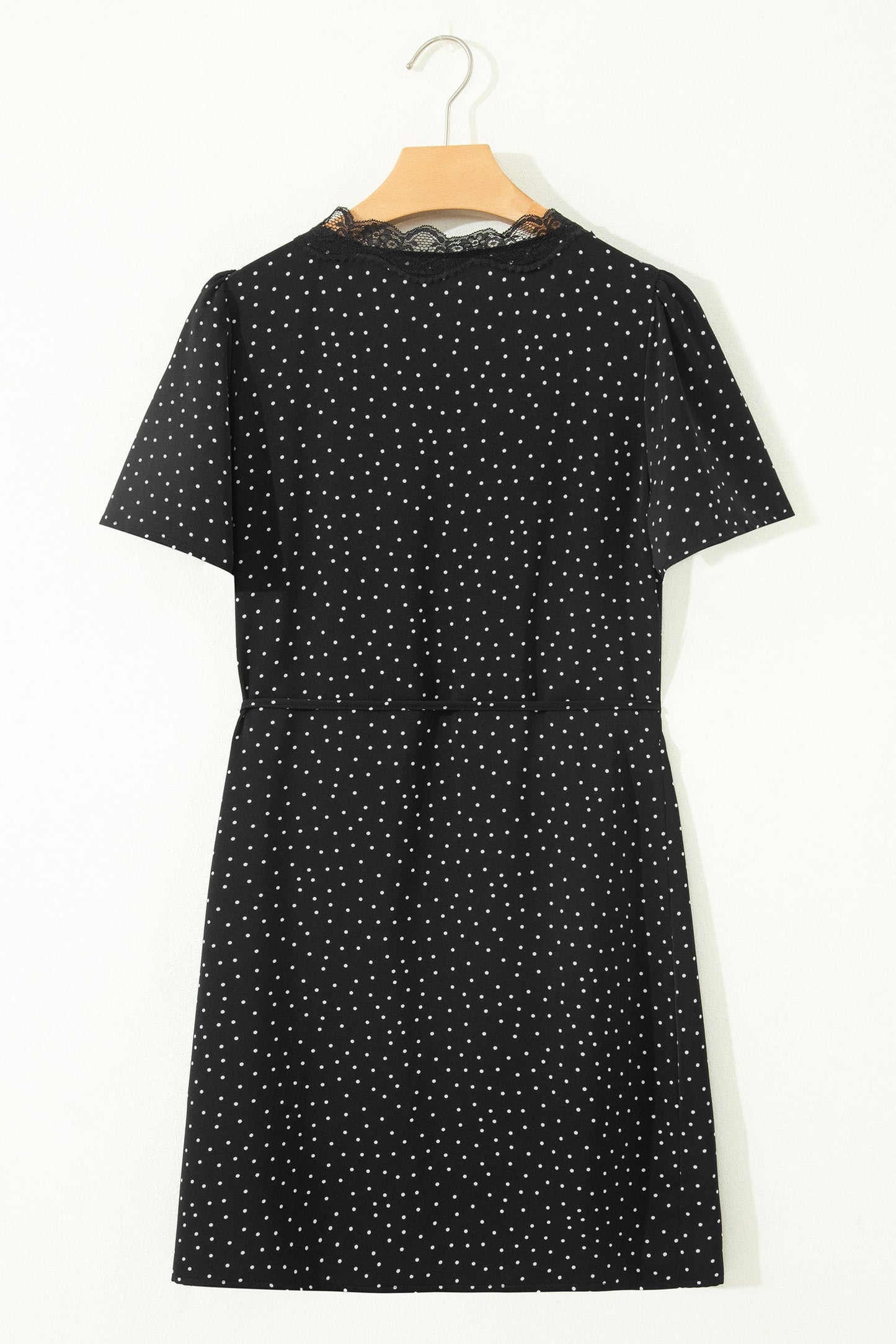 Polka Dot Lace Trim Wrap Mini Dress