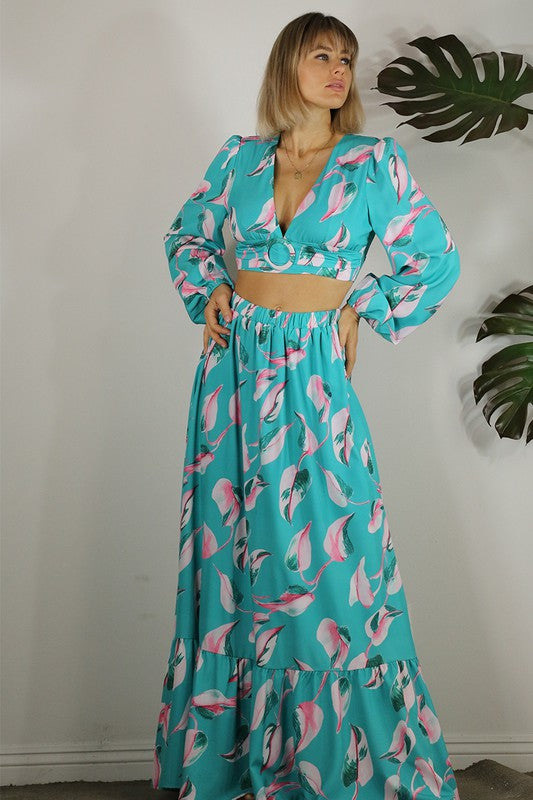 Botanical Printed Maxi Skirt Set