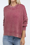 Washed Side Slit Oversized Cropped Sweater Top- 2 Colors