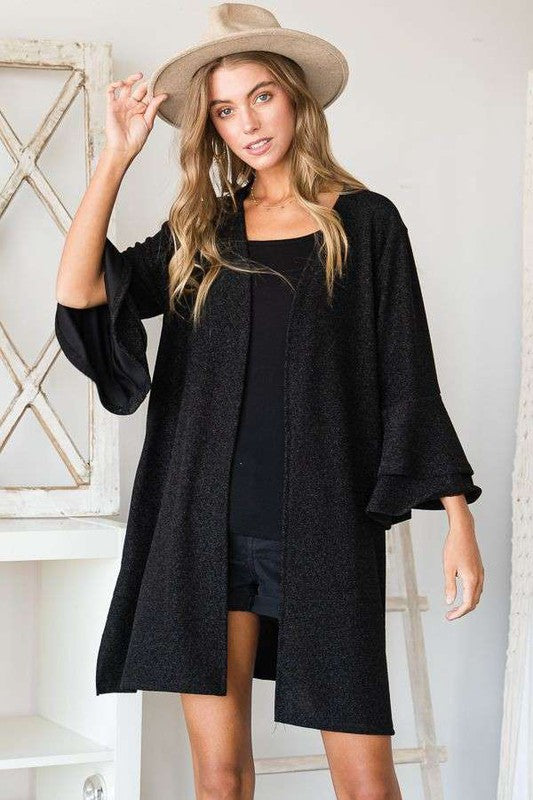 Plus Size Glitter Bell Sleeve Kimono Style Cardigan