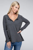 Melange Baby Waffle V-Neck Long Sleeve Top-3 Colors