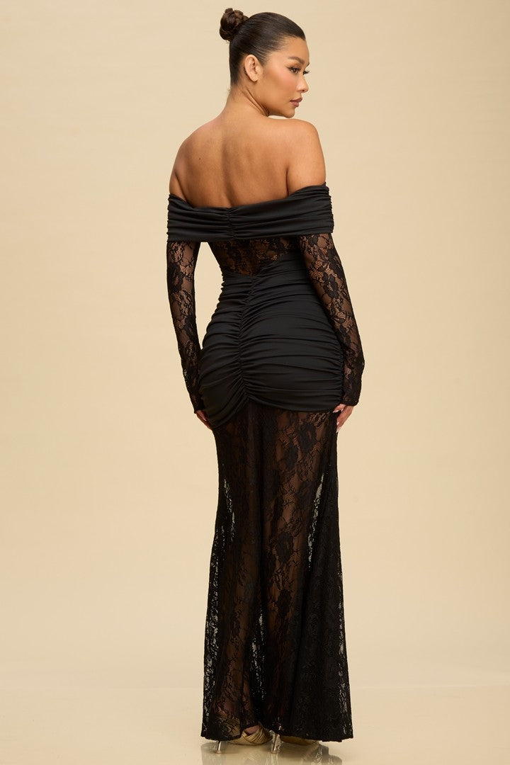 Covered in Lace Maxi Dress- Black