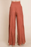 Plus Size Tie Front Ruched Waist Back Pants-3 Colors