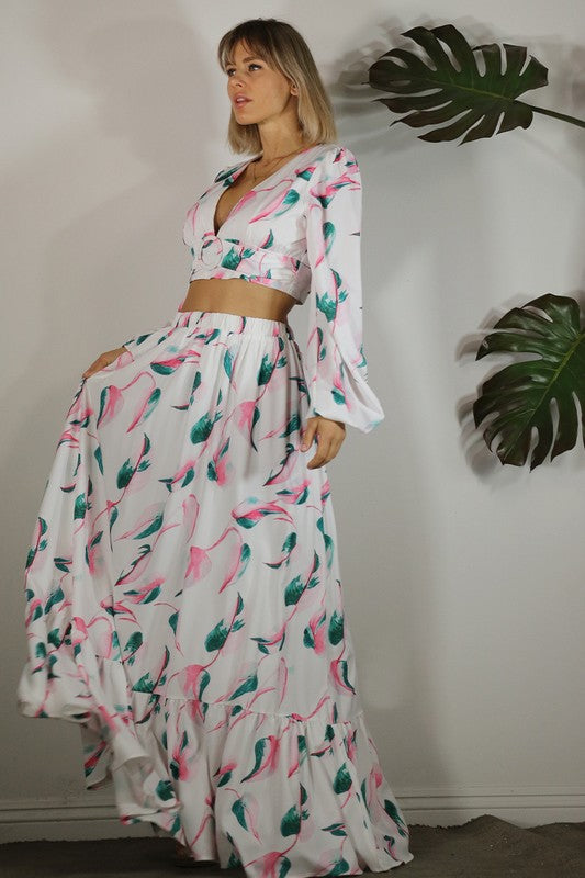 Botanical Printed Maxi Skirt Set
