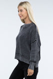 Washed Side Slit Oversized Cropped Sweater Top- 2 Colors