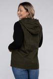 Plus Size Drawstring Waist Military Hoodie Vest