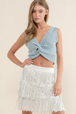 RHINESTONE SUEDE FRINGE SKIRT-6 COLORS