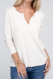 Melange Baby Waffle V-Neck Long Sleeve Top-3 Colors