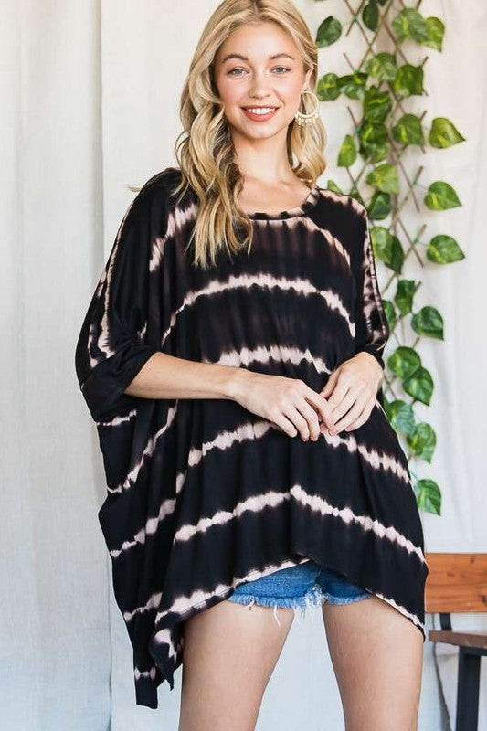 STRIPED TIE DYE ROUND NECK TUNIC- 3 COLORS