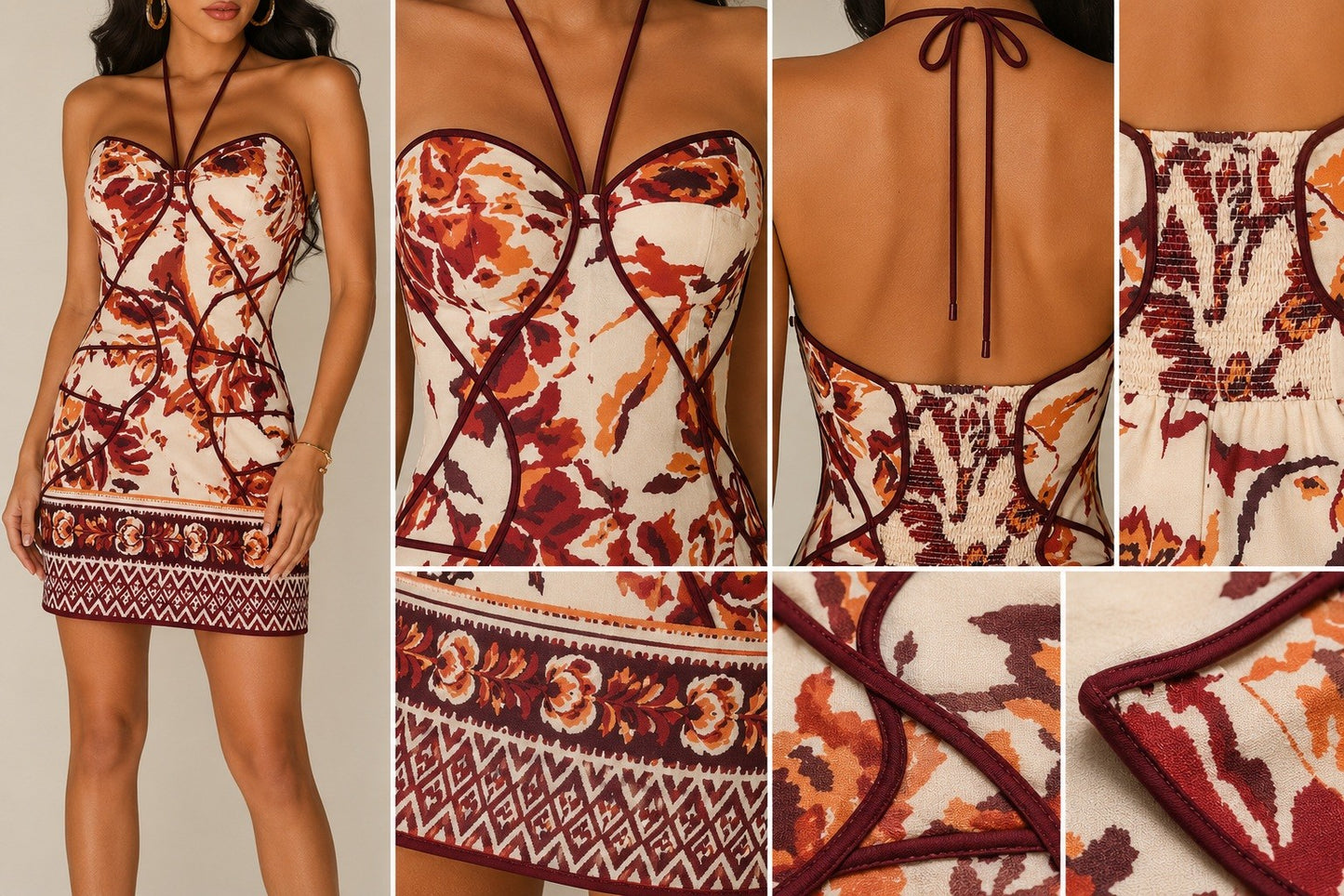 Eccentric Mini Halter Dress- Red/Multi