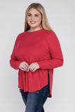 Plus Size Melange Baby Waffle Long Sleeve Top-5 Colors