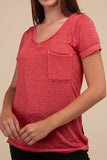 Washed Melange Burnout Scoop V-Neck Top- 7 Colors