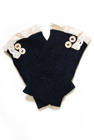 Crochet Button Trim Short Leg Warmers