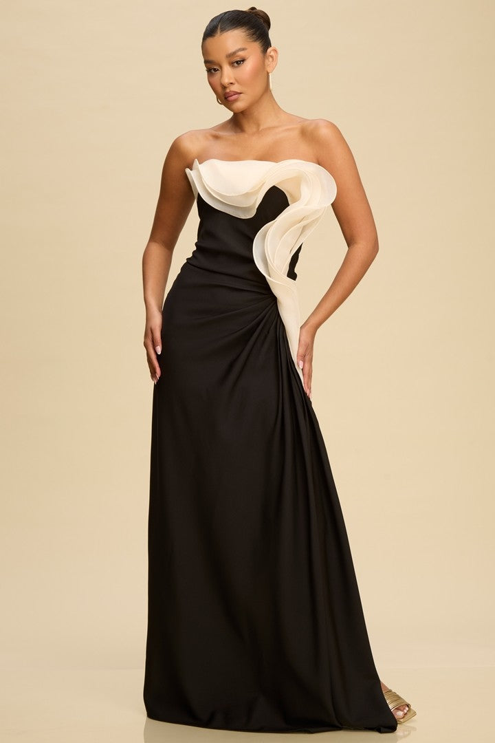 Sculptural Wave Dress- Black/Ivory