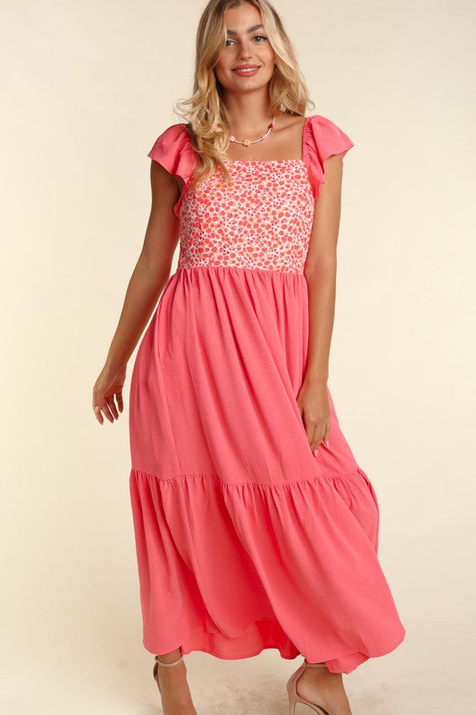 EMBROIDERY DOT WOVEN MAXI DRESS WITH SIDE POCKETS