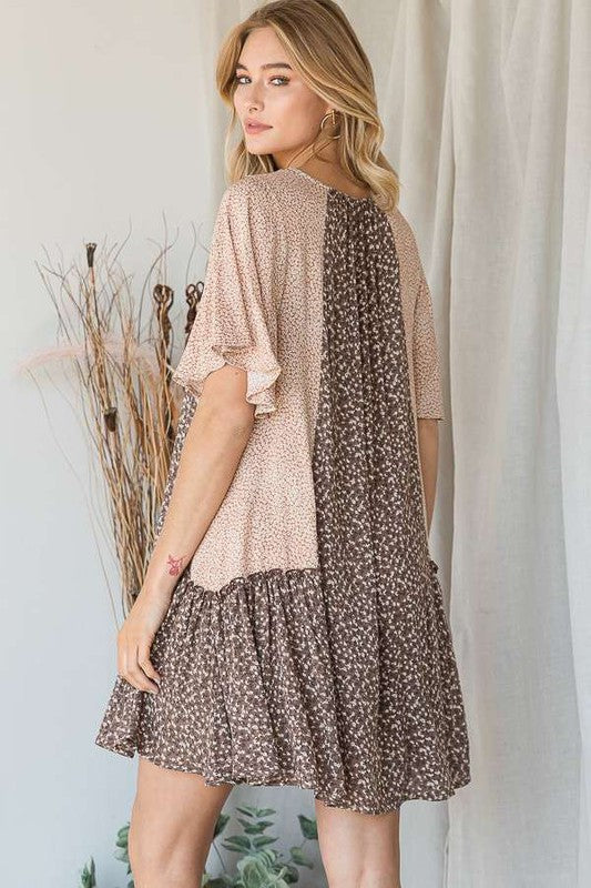 PLUS SIZE FLORAL PRINT RUFFLE DRESS