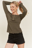 PLUS LONG SLEEVE BUTTON DOWN TOP WITH RUFFLED HEM-3 COLORS