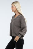 Washed Collared Henley Sweater Top- 6 Colors