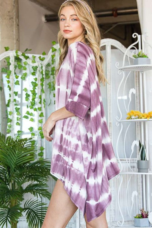 STRIPED TIE DYE ROUND NECK TUNIC- 3 COLORS
