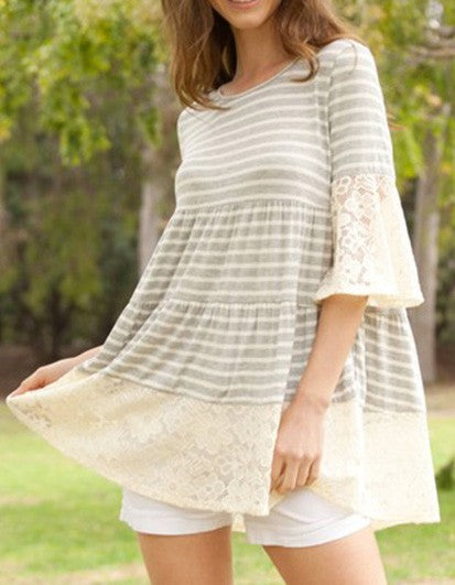 Lace Ruffle Sleeve Tiered Tunic- 2 Colors