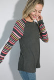 PLUS SIZE MULTI STRIPE PRINT AND SOLID MIXED CASUAL TOP- 2 COLORS