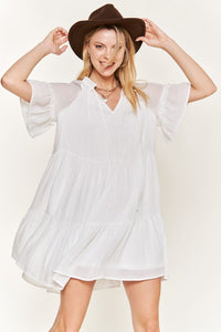 Ruffled Neck Tiered Mini Dress -2 Colors