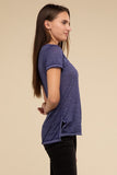 Washed Melange Burnout Scoop V-Neck Top- 7 Colors