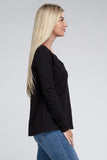 Melange Baby Waffle V-Neck Long Sleeve Top-3 Colors