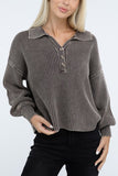 Washed Collared Henley Sweater Top- 6 Colors